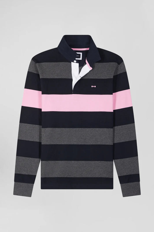 Grey and pink stripe rugby shirt by Eden Park