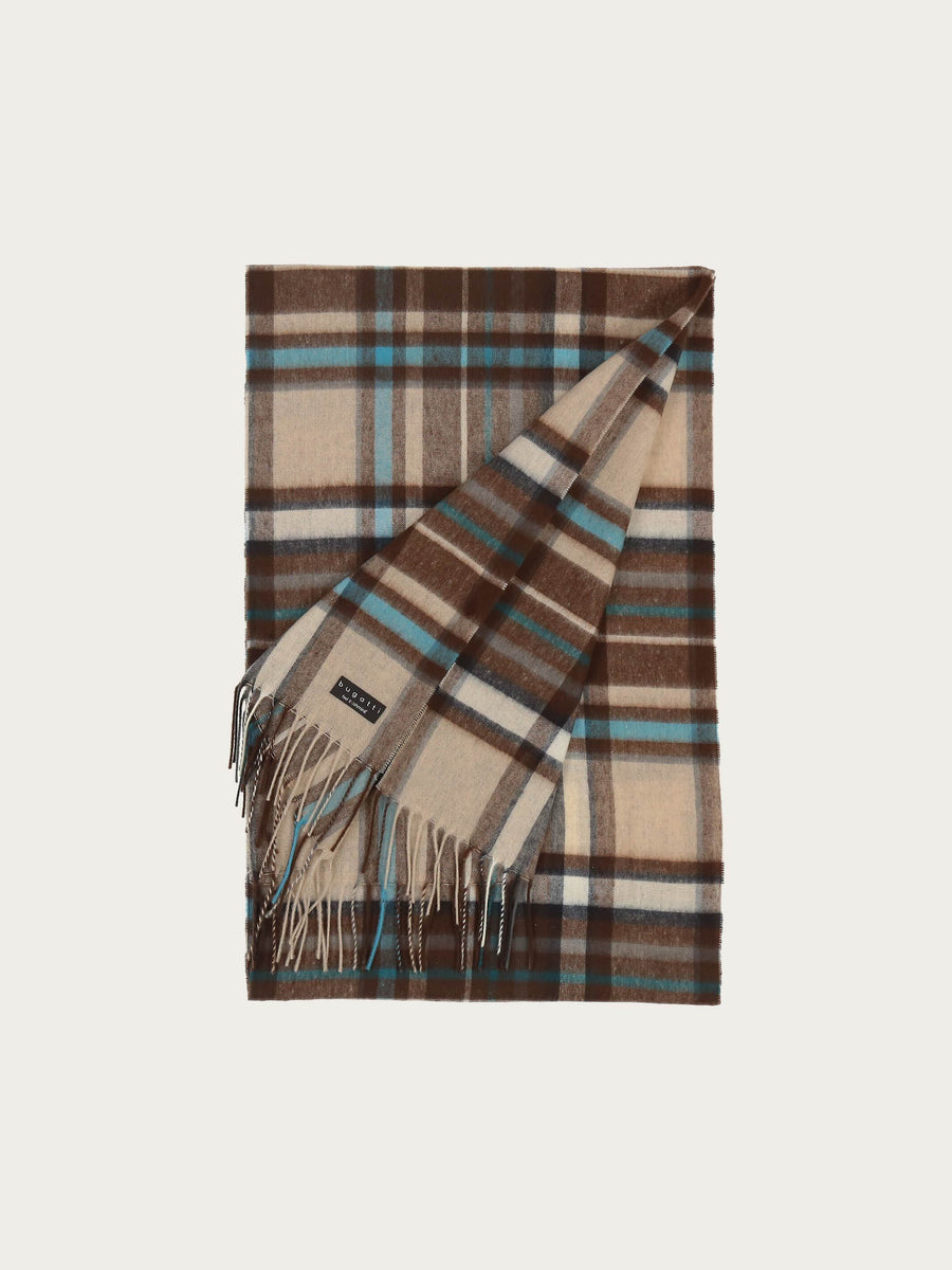 Turquoise, brown and camel cashmink scarf by Bugatti