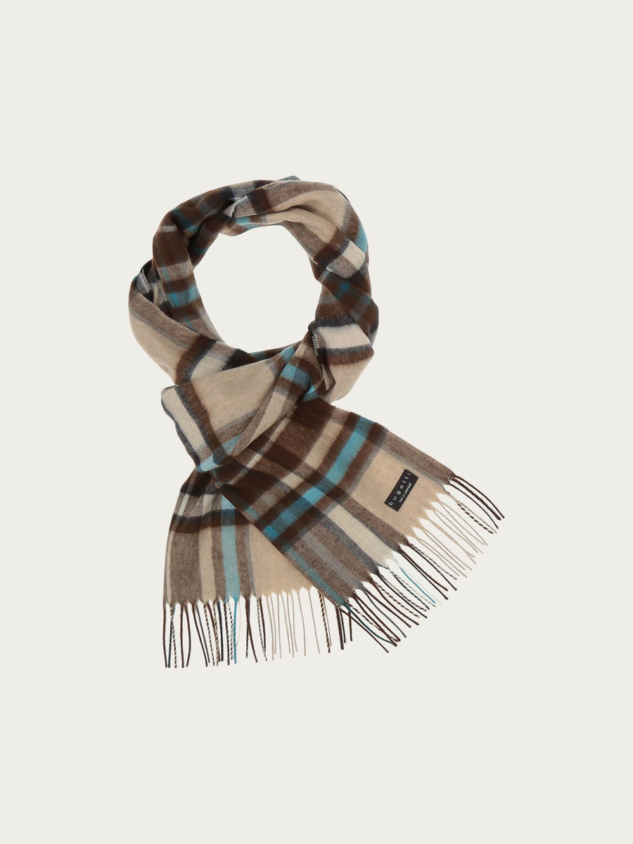 Turquoise, brown and camel cashmink scarf by Bugatti