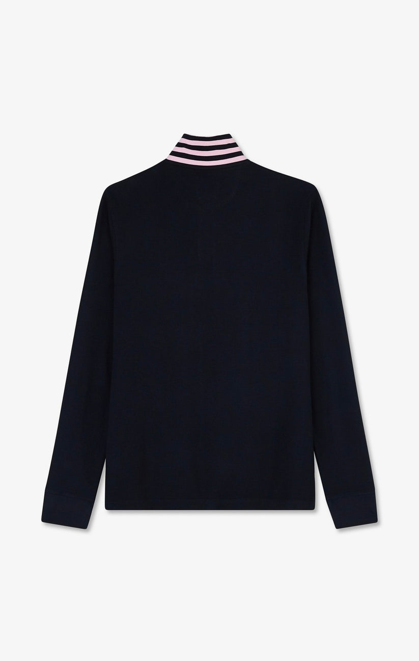 Long sleeve navy polo with pink detailing by Eden Park