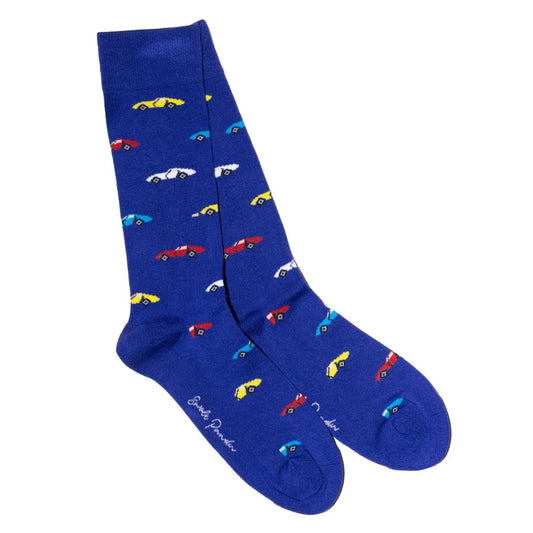 Blue racing car socks by Swole Panda