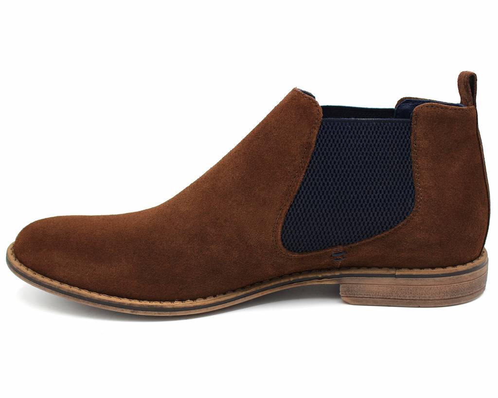 Leather ankle boot in brown with navy by Lacuzzo