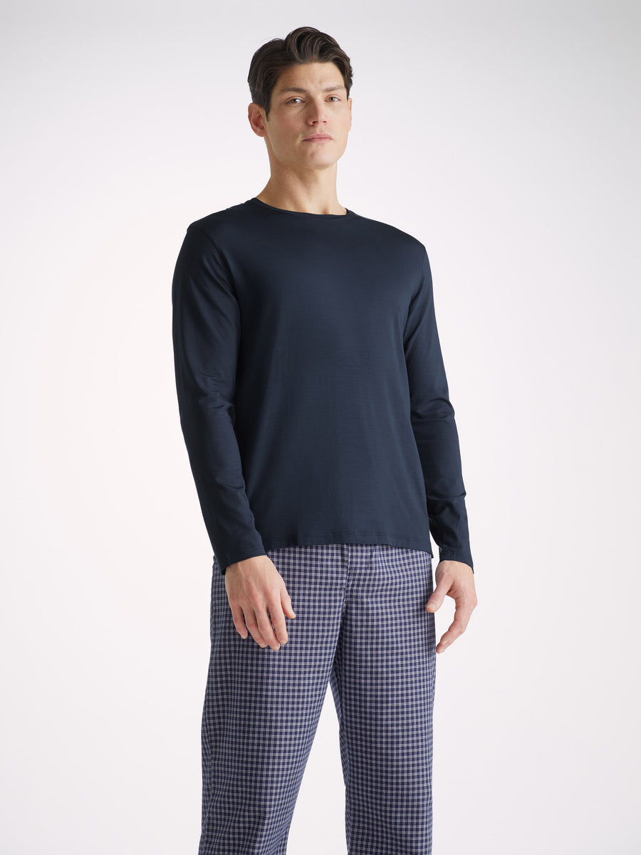 Long sleeve modal in navy by Derek Rose