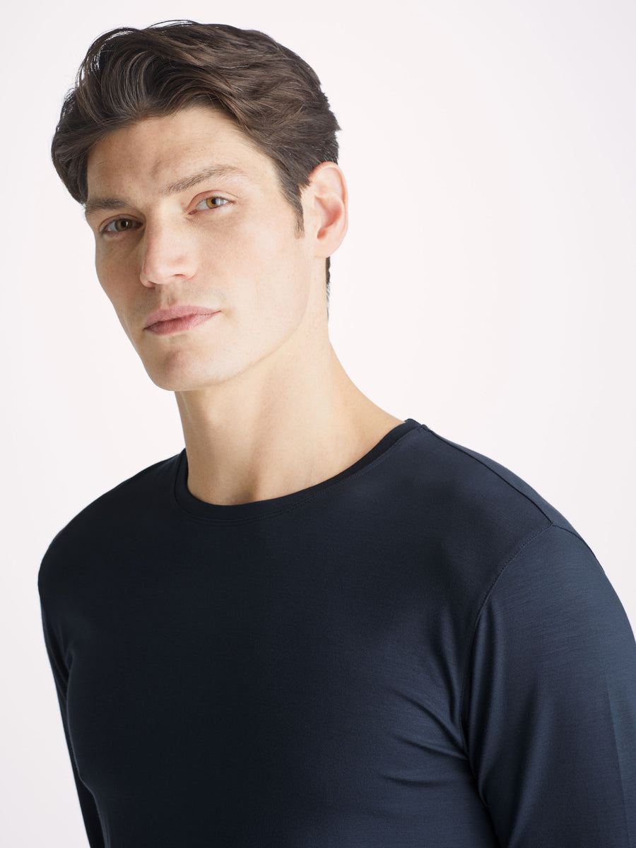 Long sleeve modal in navy by Derek Rose