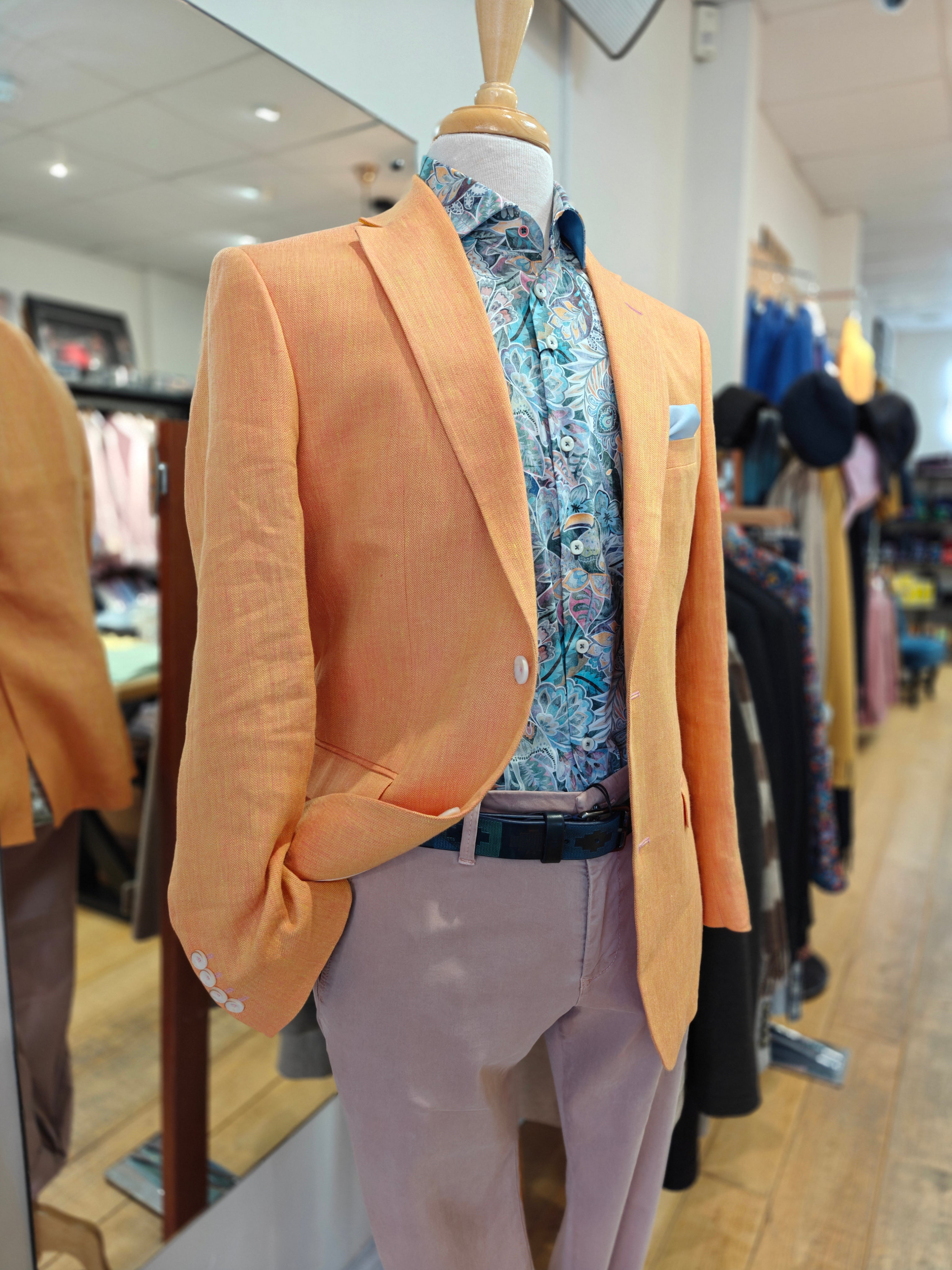 Irish Linen in Bright Apricot by Mazzelli for Torre