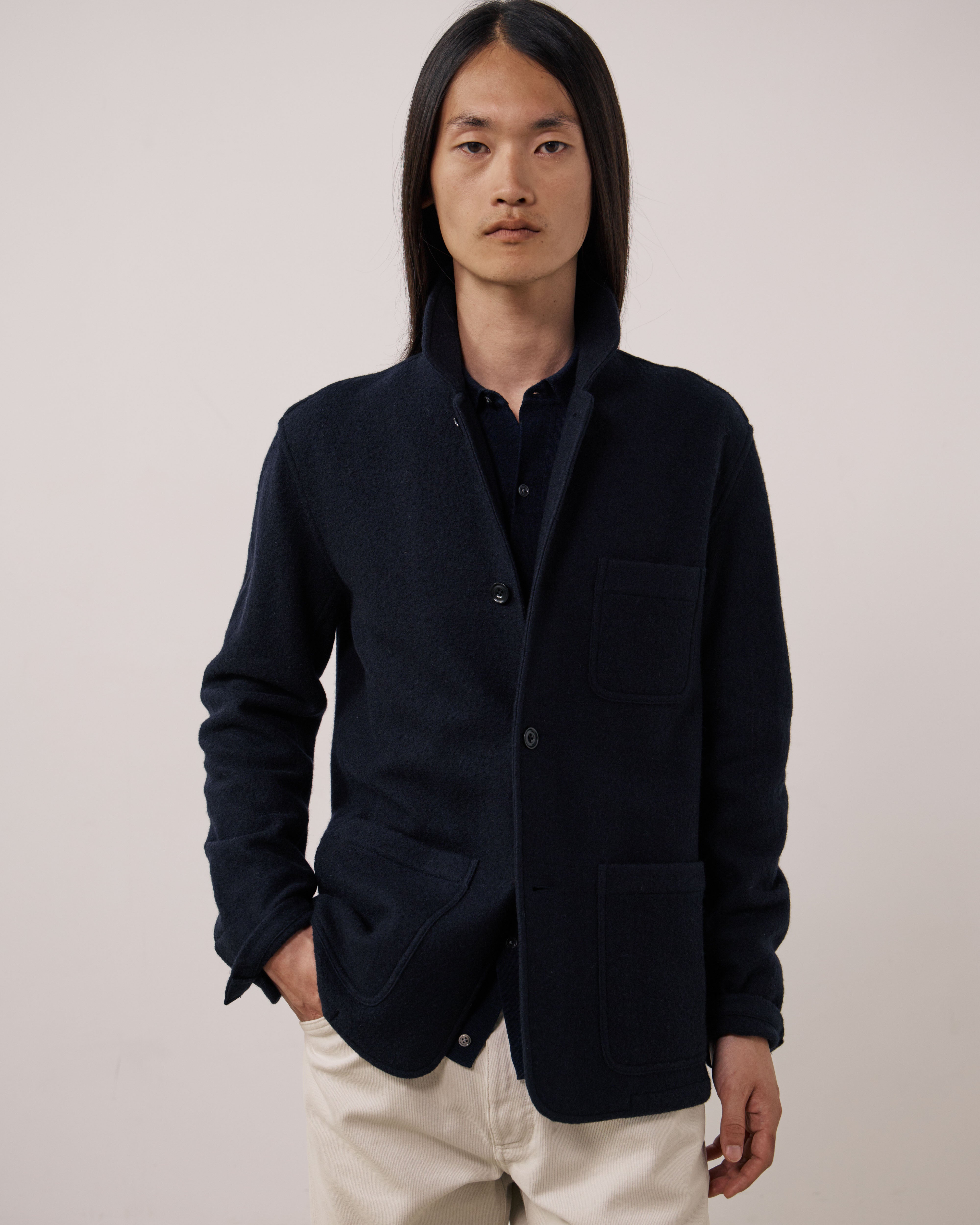 Boiled Wool Jacket in Navy by Hartford