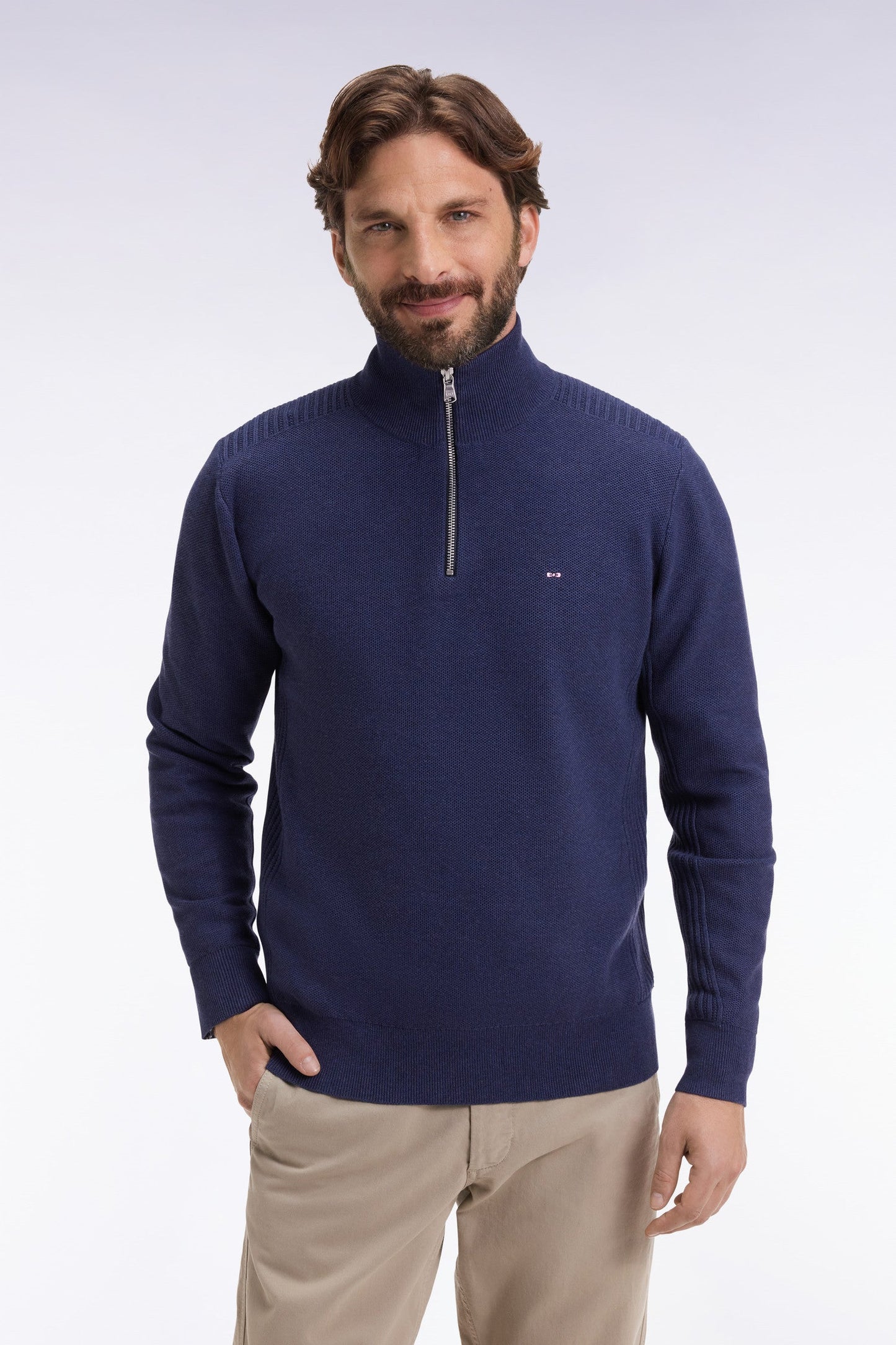 Honeycomb Trucker 1/4 Zip Neck in Blue by Eden Park