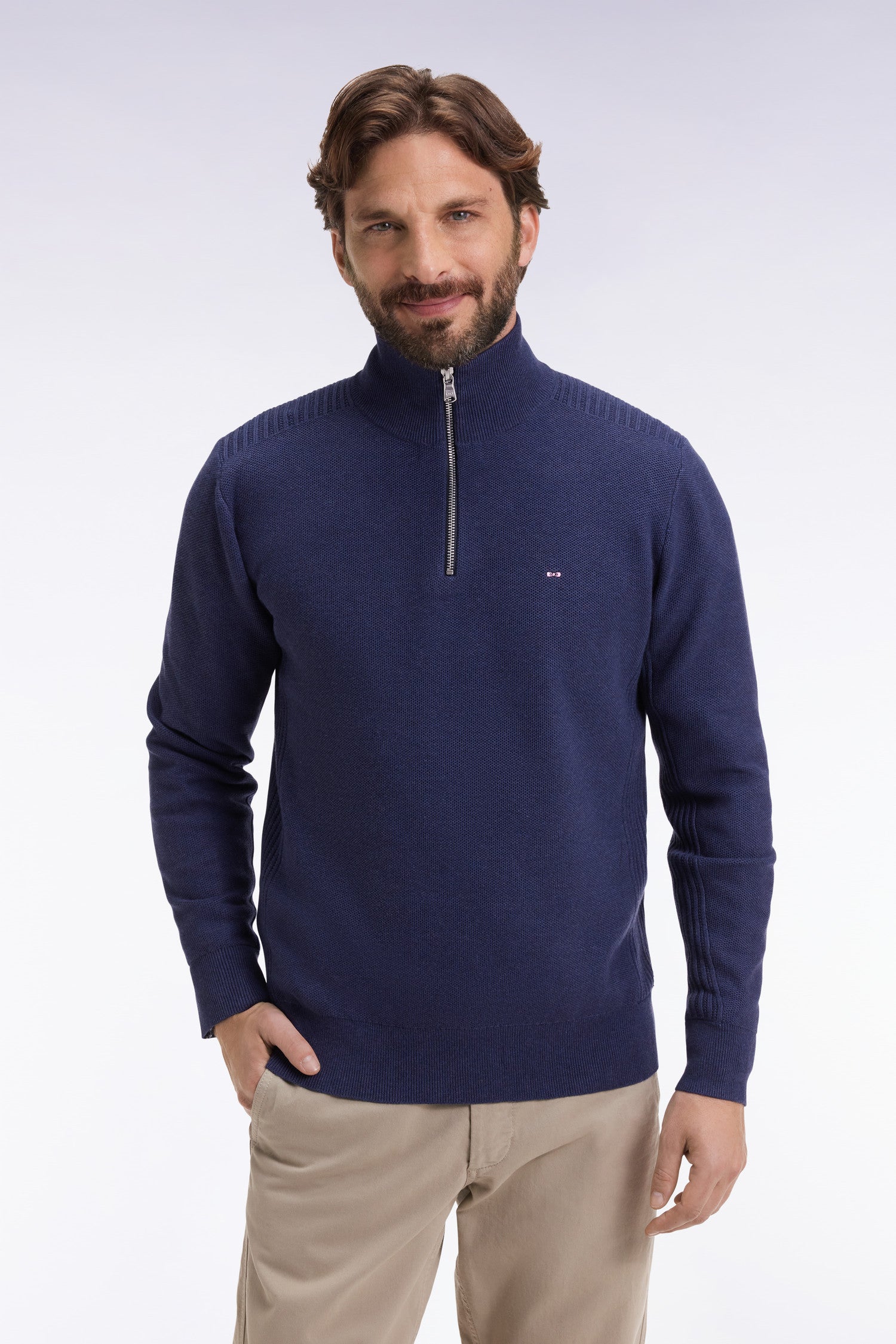Honeycomb Trucker 1/4 Zip Neck in Blue by Eden Park