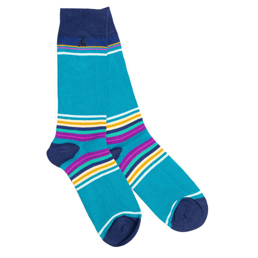 Teal Stripe socks by Swole Panda