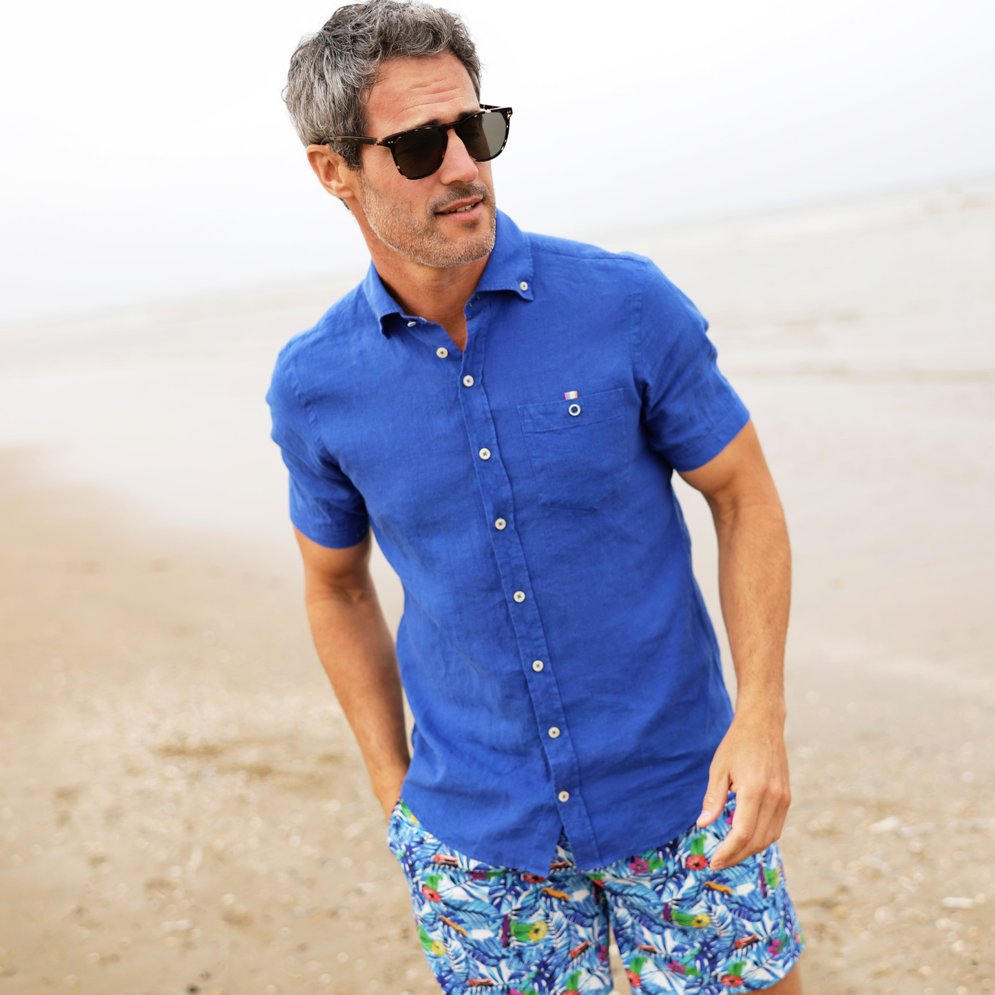 Cobalt blue linen short sleeve by R2