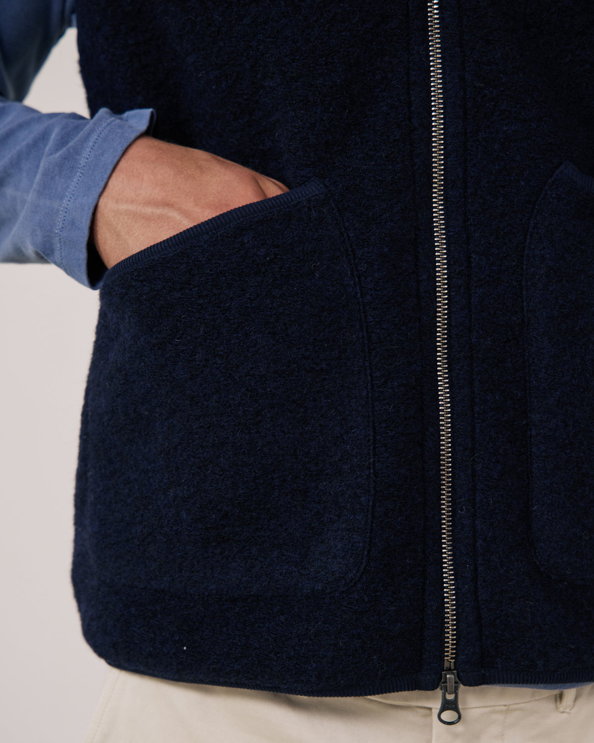Boiled Wool Vest in Navy by Hartford