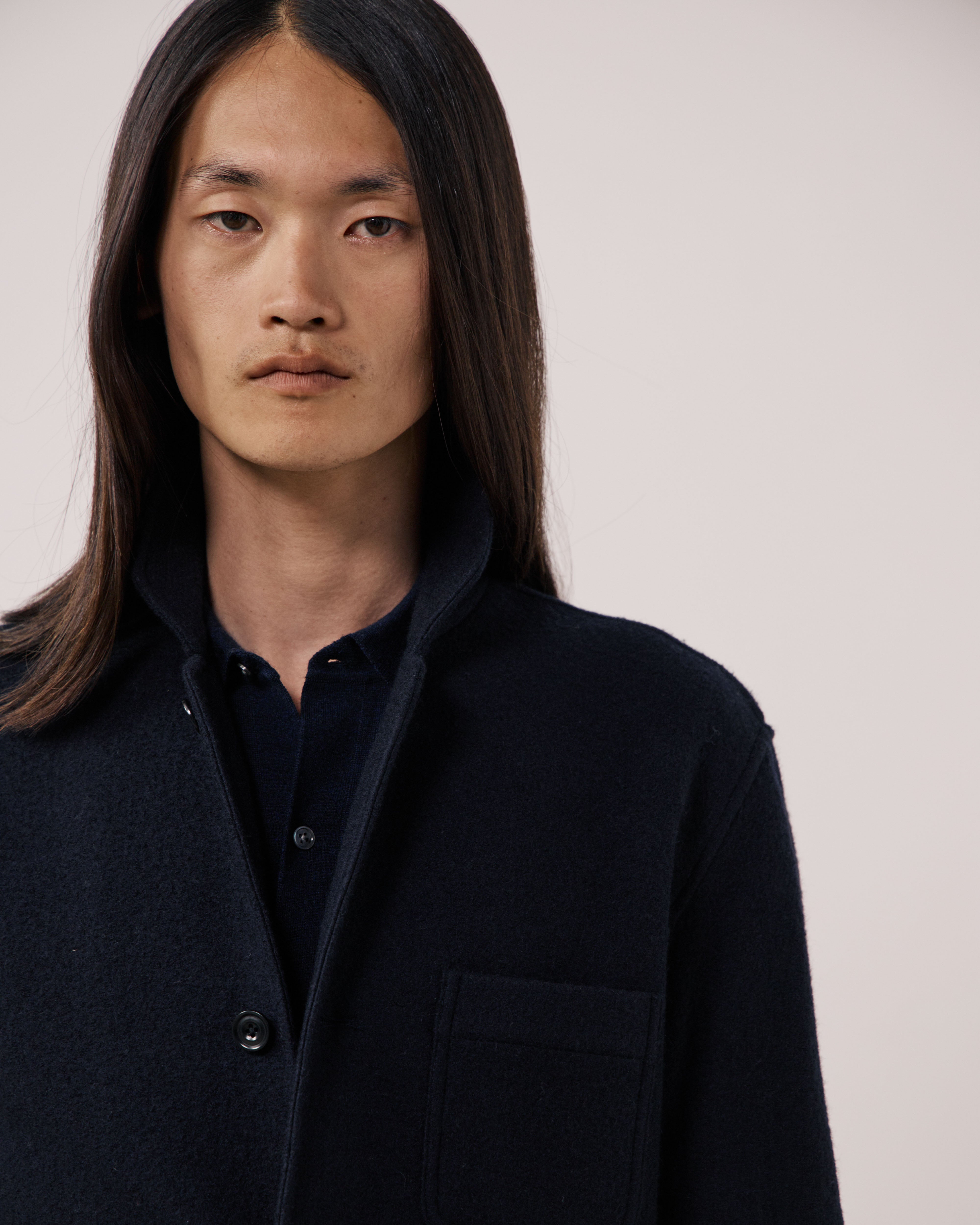 Boiled Wool Jacket in Navy by Hartford