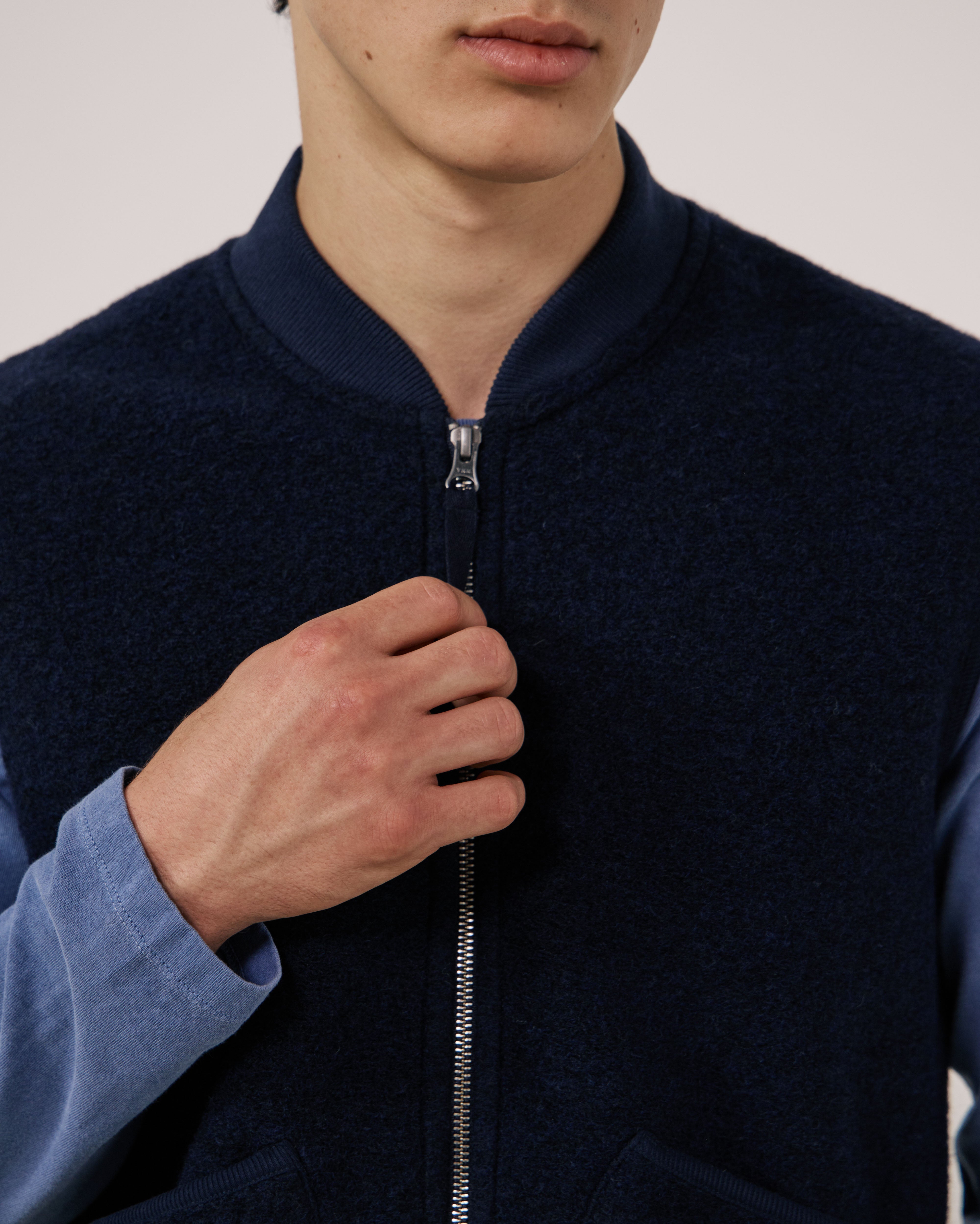 Boiled Wool Vest in Navy by Hartford