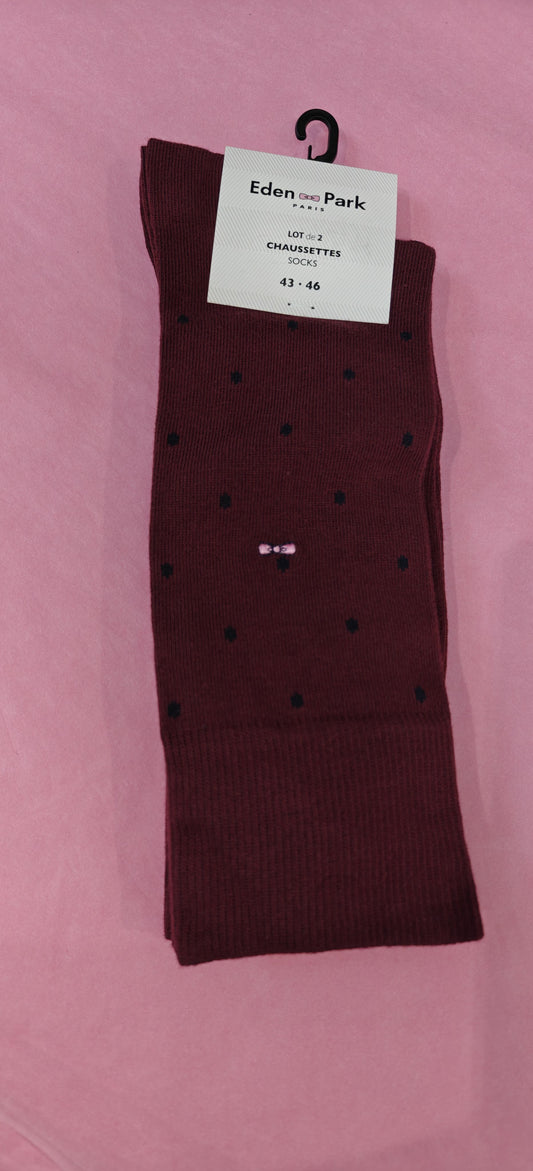 Spotty and Plain Pair of Socks Set in Wine by Eden Park