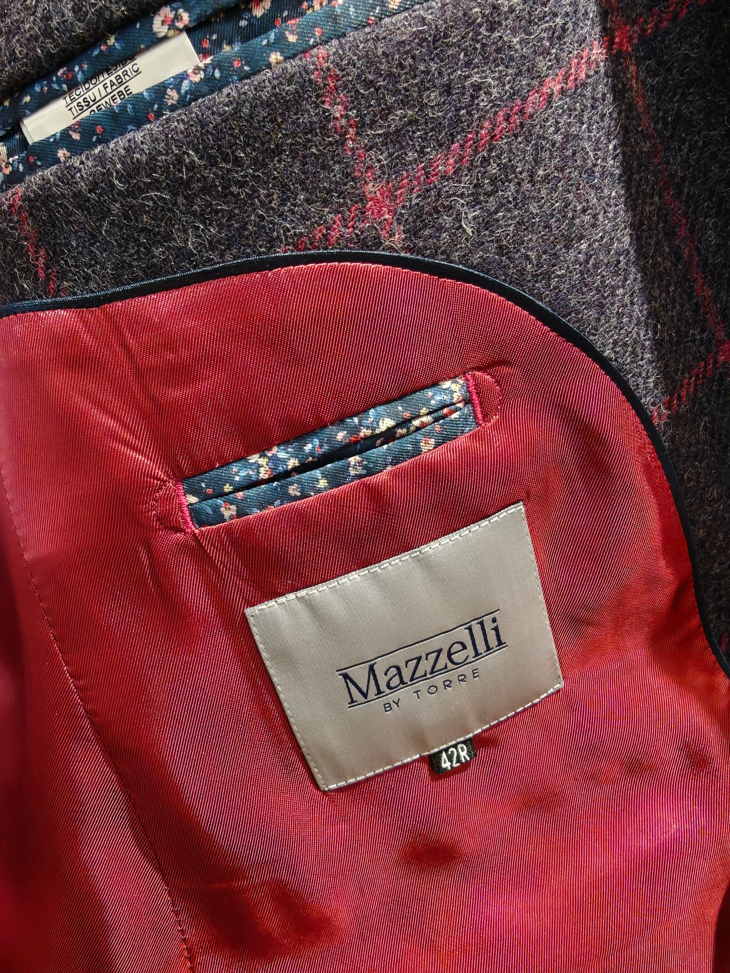 Blue grey tweed with magenta check by Torre for Mazzelli