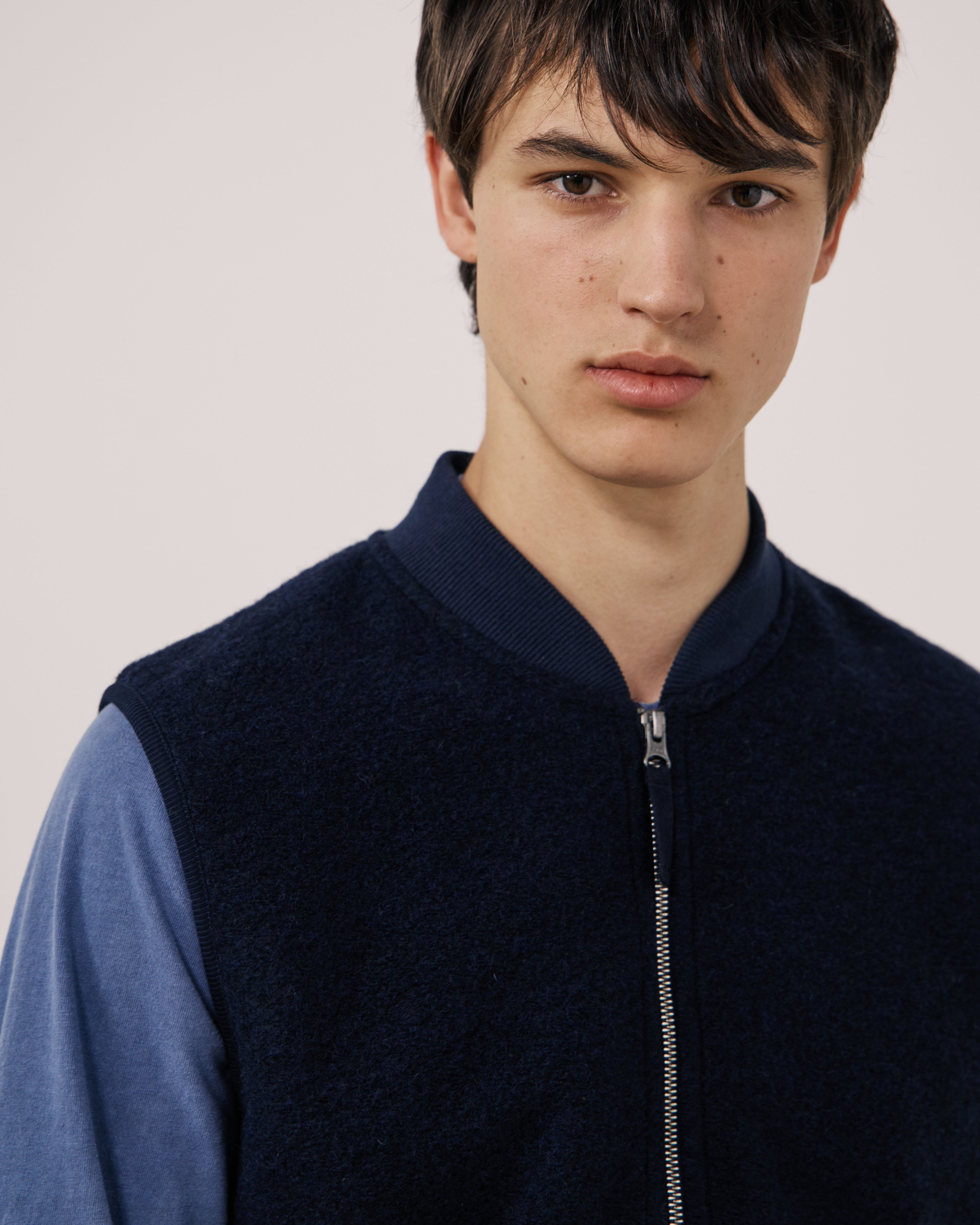Boiled Wool Vest in Navy by Hartford