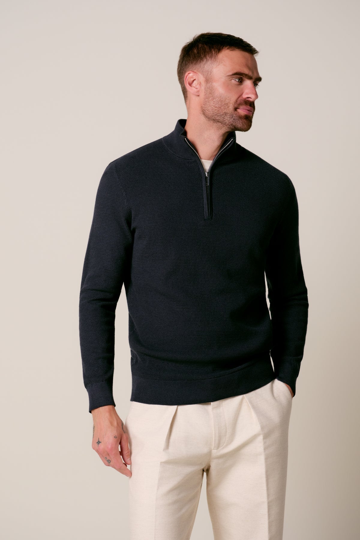 Cotton Half Zip in Navy by Profuomo