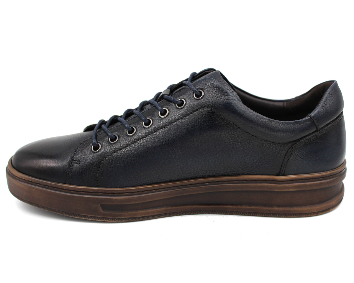 Leather trainer in Navy by Sergio Duletti