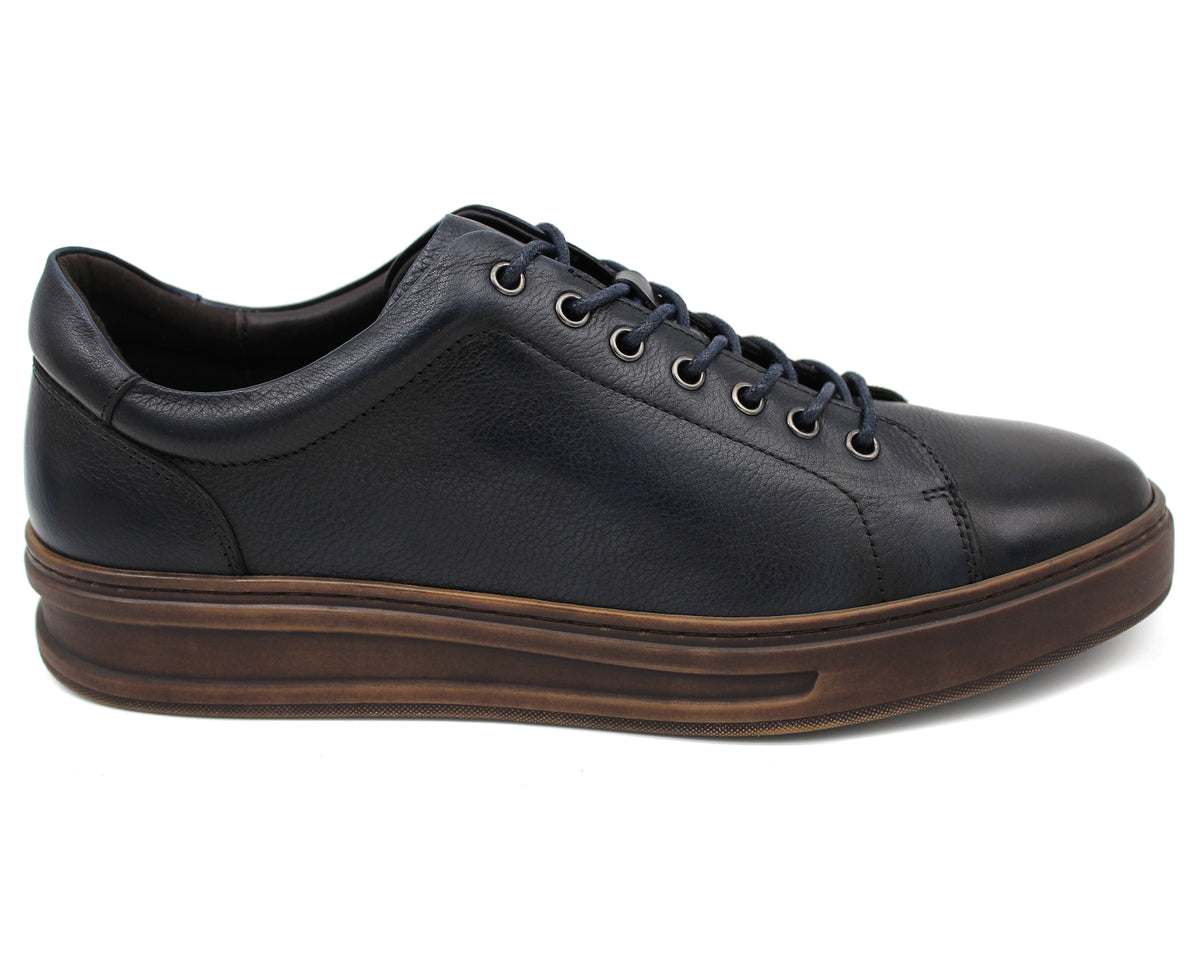 Leather trainer in Navy by Sergio Duletti