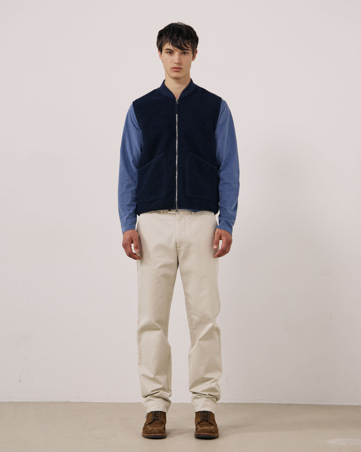 Boiled Wool Vest in Navy by Hartford