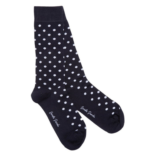Navy and white polka dot socks by Swole Panda