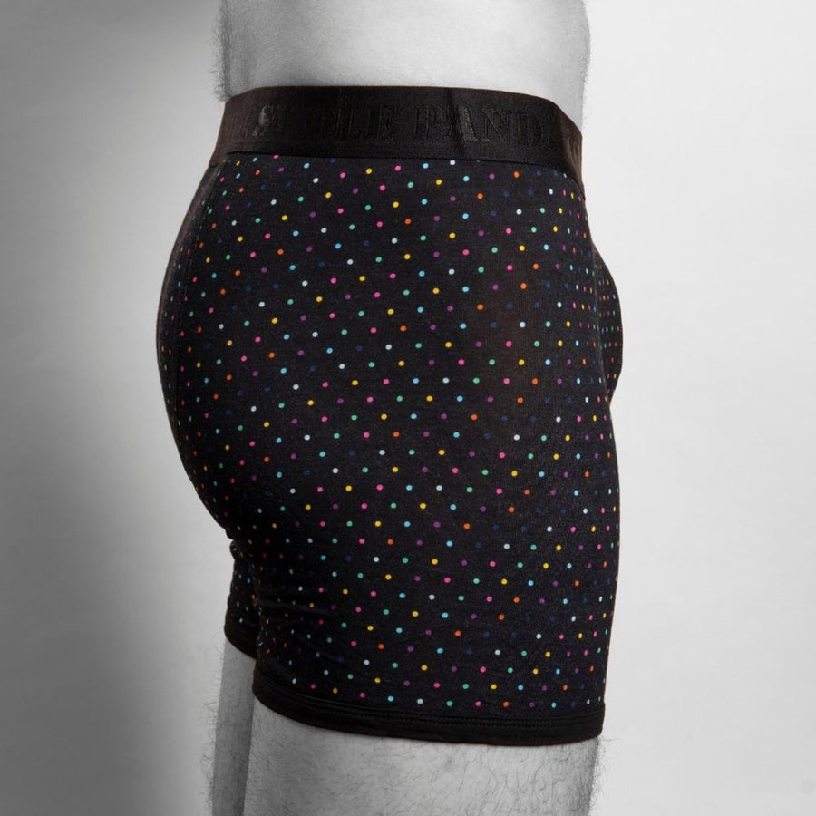 Multicoloured dot trunks by Swole Panda