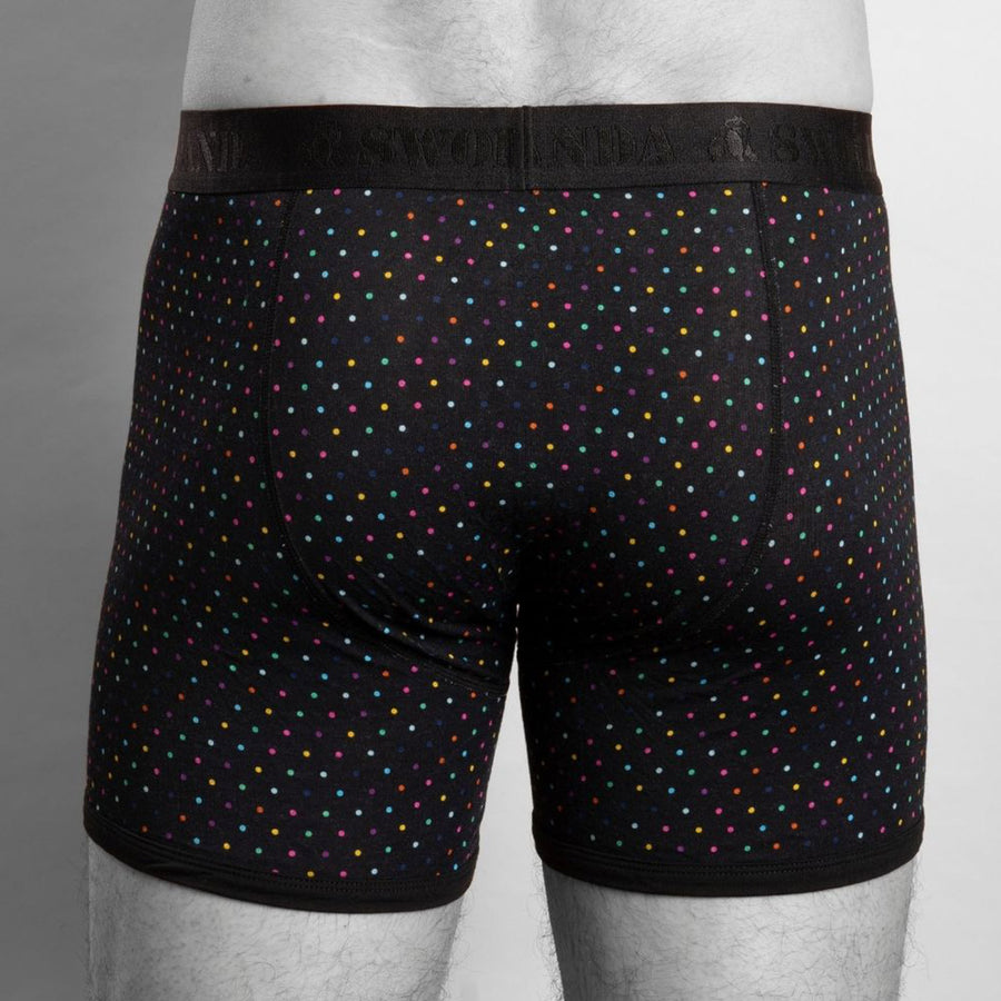 Multicoloured dot trunks by Swole Panda