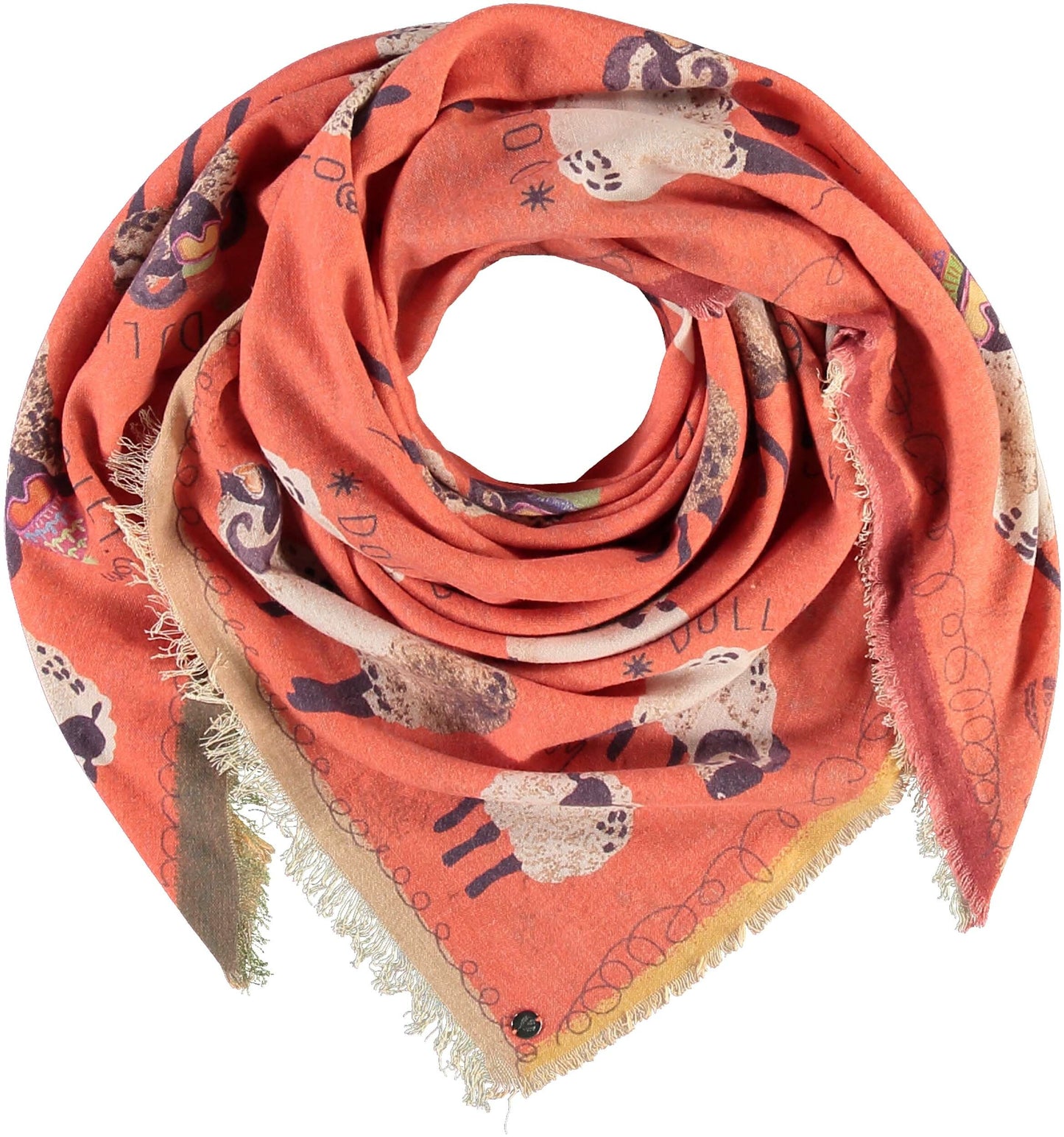 Dolly square scarf  in coral or camel by Fraas