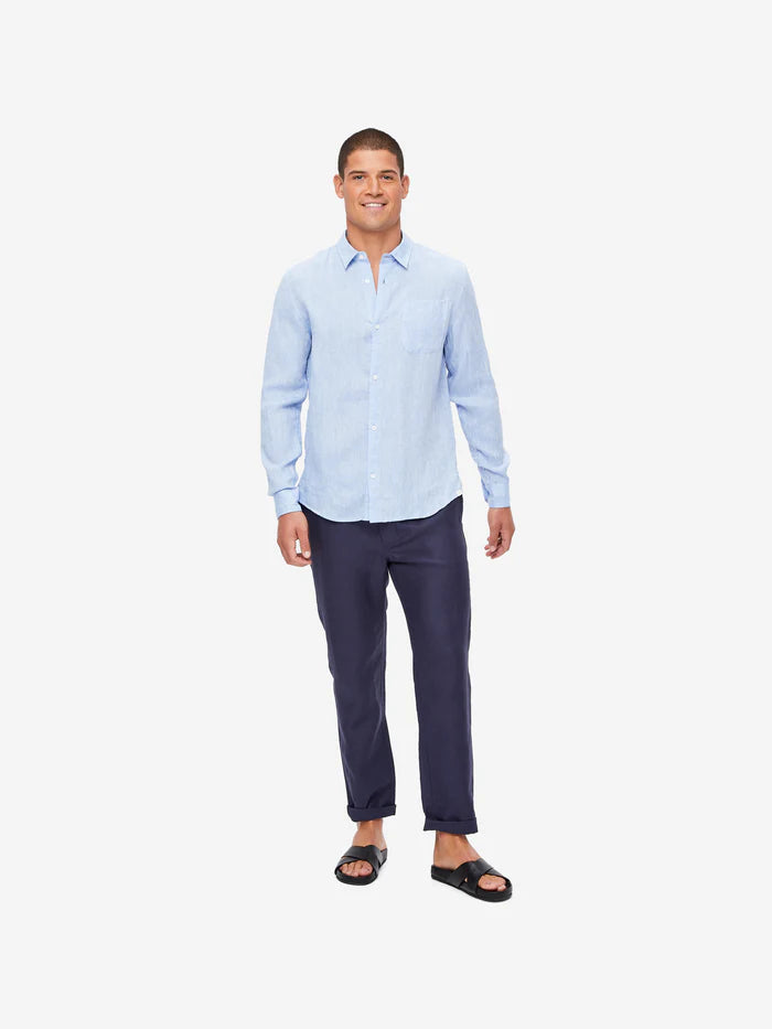 Monaco Linen Shirt in Blue by Derek Rose