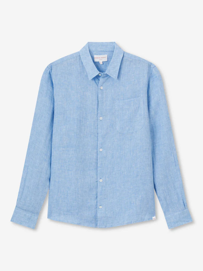 Monaco Linen Shirt in Blue by Derek Rose
