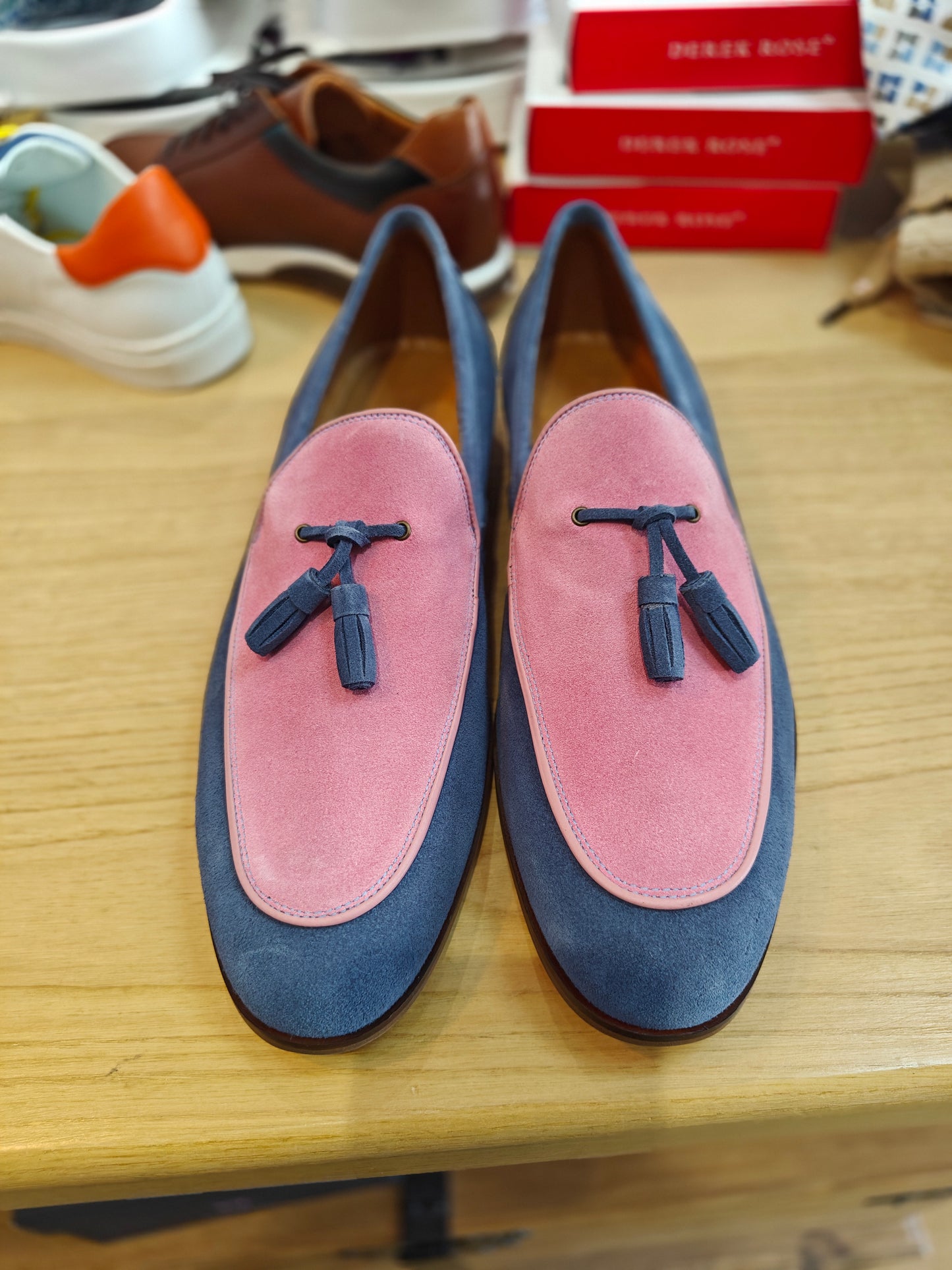 Thornton tassel loafer in Pink and Blue by Lacuzzo