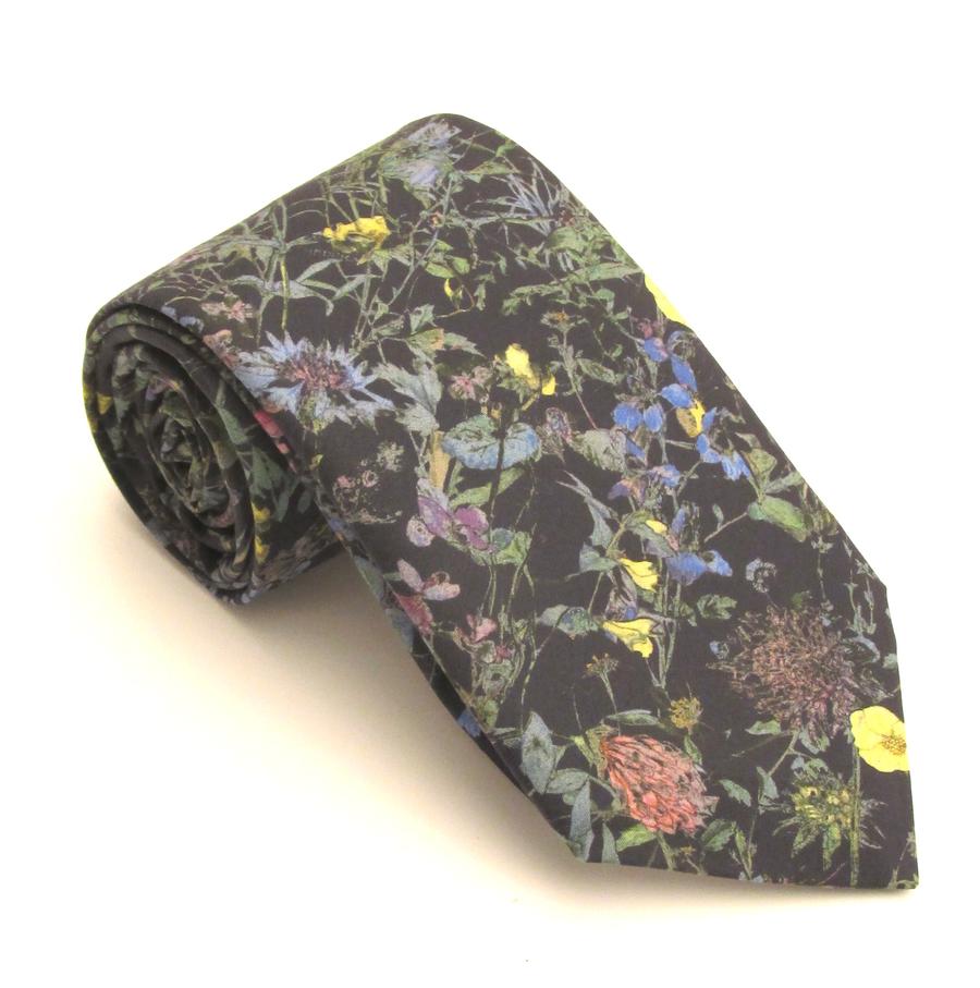 Wild Flowers navy Liberty fabric tie by Van Buck