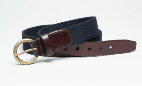 Oxford Leather Stretch Navy Belt with Rounded Buckle by Ibex