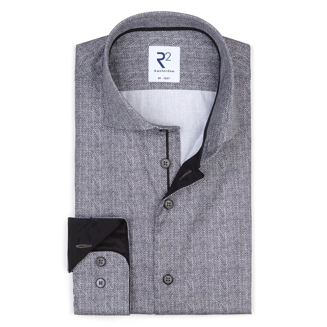 Grey herringbone print shirt by R2
