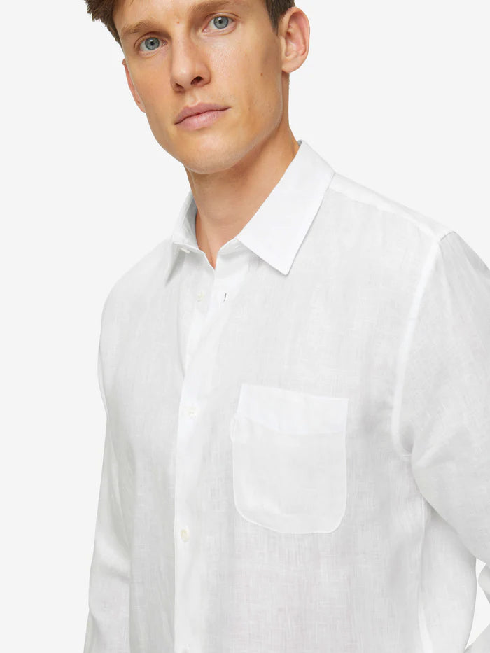 Monaco linen shirt in white by Derek Rose