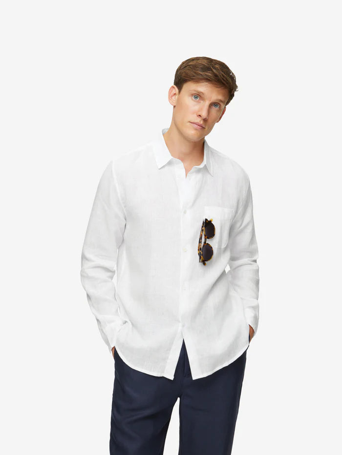 Monaco linen shirt in white by Derek Rose