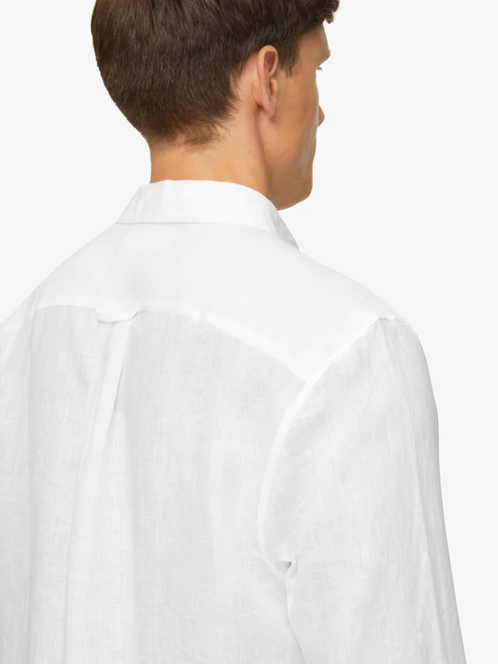 Monaco linen shirt in white by Derek Rose