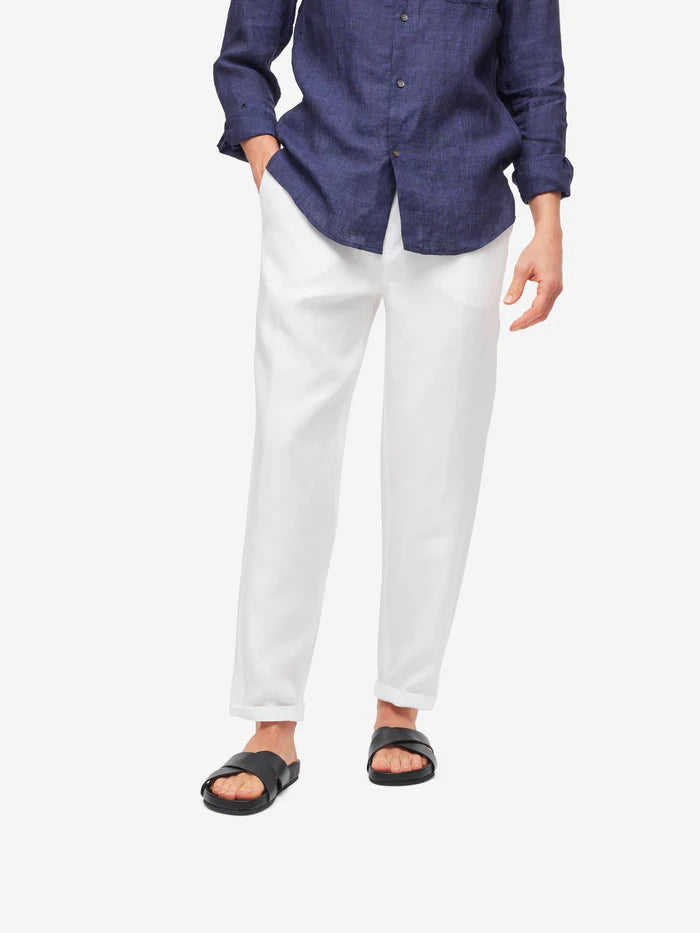 Sydney linen trousers in white by Derek Rose