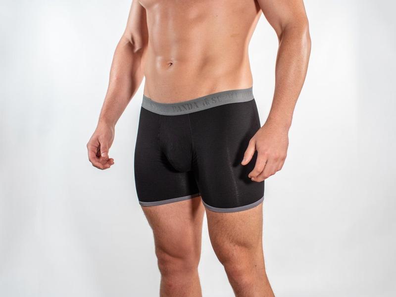 Grey and black fitted bamboo boxers by Swole Panda