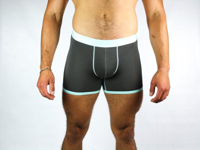 Grey and mint fitted bamboo boxers by Swole Panda