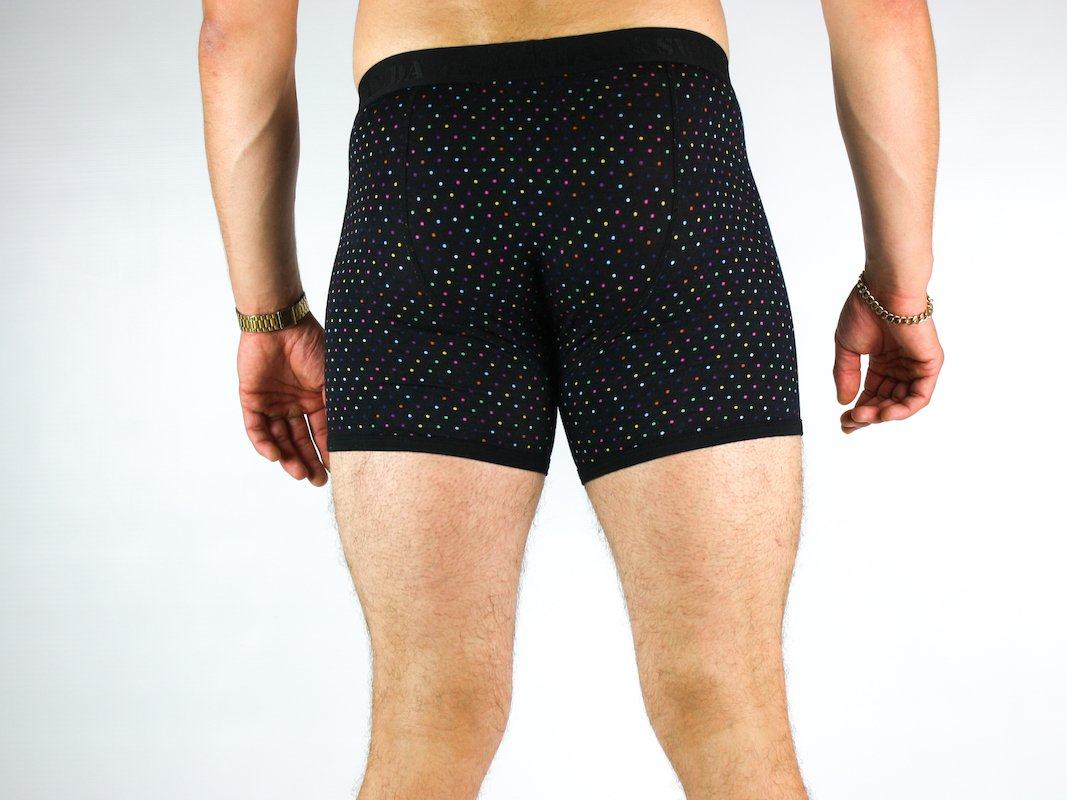 Dots with black fitted bamboo boxers by Swole Panda