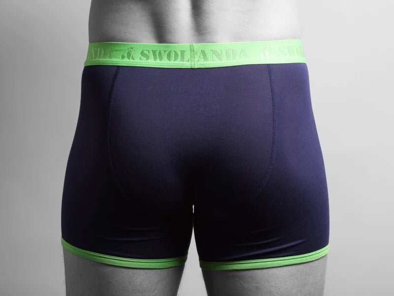 Navy and green trunks by Swole Panda