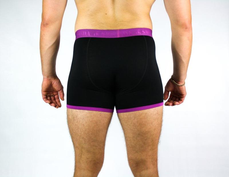 Black and purple boxers by Swole Panda